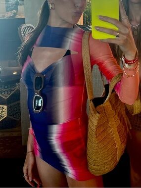 Beginning Boutique Coral-Pink to Purple Gradient Long-Sleeve Swim Coverup